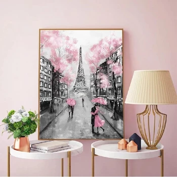Romantiline Pariisi Eiffeli Torni Seina Art Plakat Paar Suudlemine Tänaval Lõuendile Maali Kodu Kaunistamiseks Seinamaaling(raamita)