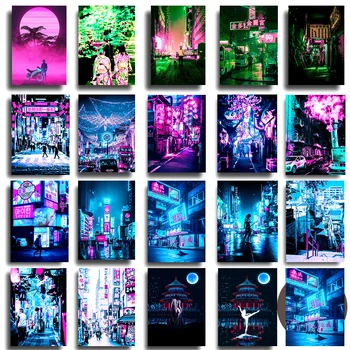Neoon Öö City Street Poster 80s Vaporwave Stiilis Tokyo Plakat Seina Maali Kunsti Kodu Kaunistamiseks Kawaii Tuba Decor Canvas Poster